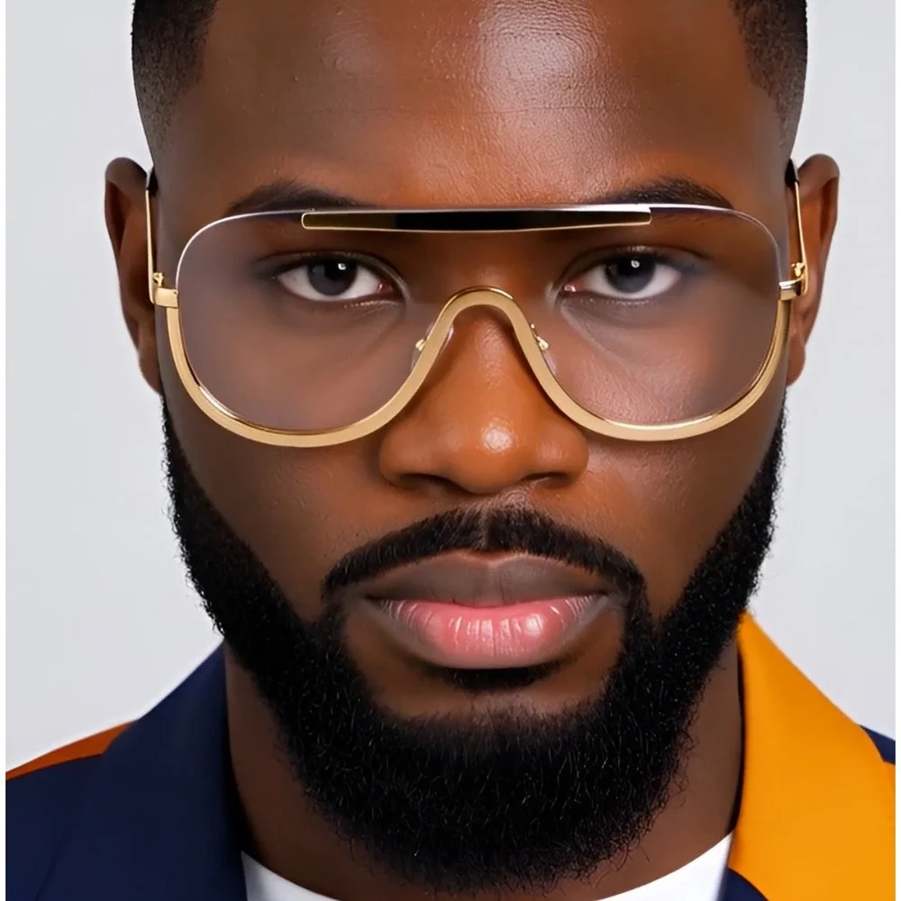 Men Oversized Shield Sunglasses Fashion Clear Lens  UV400 Luxury Festival‎ Gafas